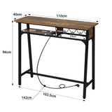 BukkitBow bartafel met oplaadstation en wijnrek, metalen frame met vintage houten look, afmetingen 110x94x40 cm, 50 kg laadvermogen
