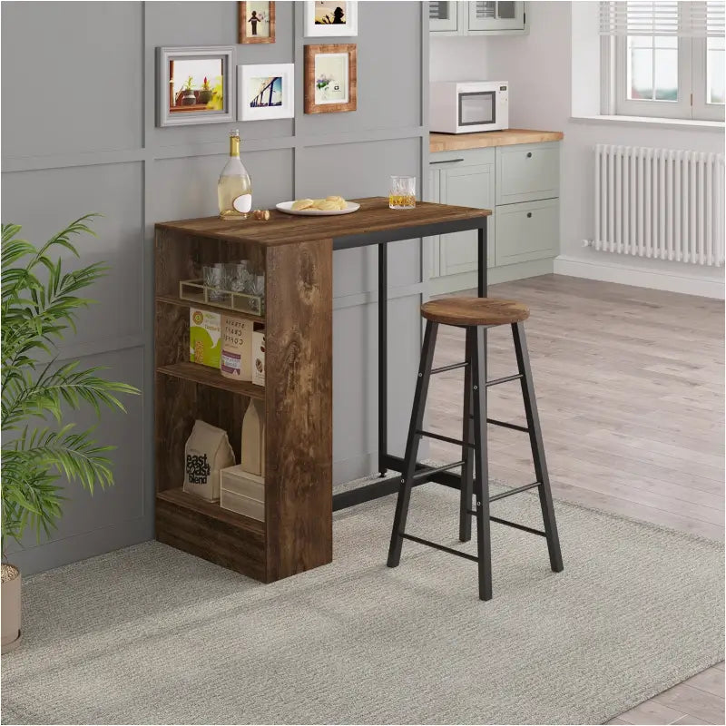 BukkitBow bartafel met planken en kast voor glazen, afmetingen 91x49x91 cm, houten design voor gezellige barruimte