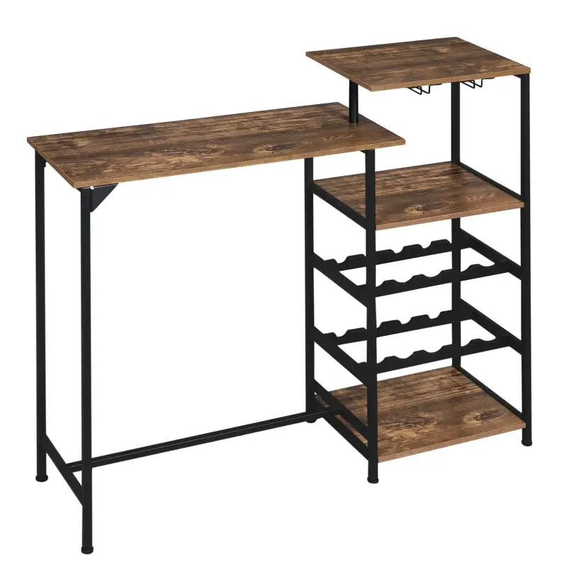 BukkitBow bartafel met houten planken, opbergruimte voor glazen en ingebouwd wijnrek, ideaal voor gezellige bar- of eetruimte