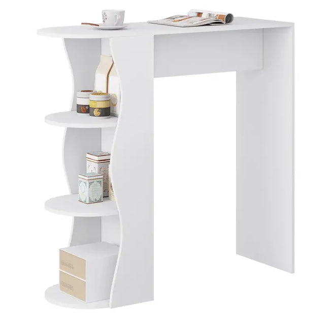 BukkitBow bartafel met houten planken, stevig hout, modern design, afmetingen 110x107x40cm, geschikt voor eet- en zitruimte