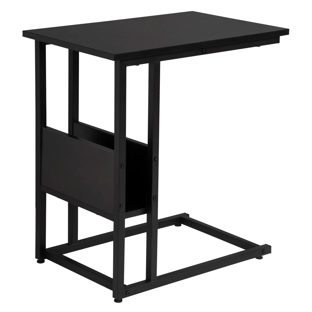 Industriele BukkitBow bijzettafel met opbergplank, houten blad en metalen frame, ideale aanvulling voor modern interieur.