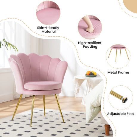 Velvet bloemvormige fauteuil van BukkitBow met zwarte metalen poten, comfortabel en stijlvol interieurmeubilair