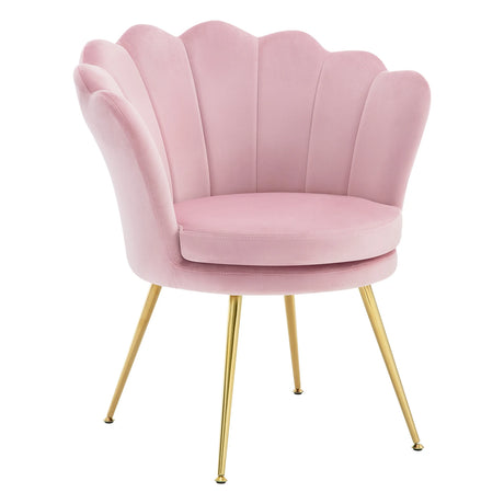 Velvet bloemvormige fauteuil van BukkitBow met zwarte metalen poten, comfortabele zitting en stijlvolle design.