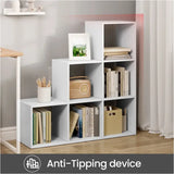 Witte BukkitBow boekenkast met 3 niveaus en 6 vakken, kubusplanken en archiefkast voor boeken en interieur.