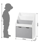 Kinder boekenkast van BukkitBow met 3 planken en opbergruimte, geschikt voor kleuterschool en kinderkamer.