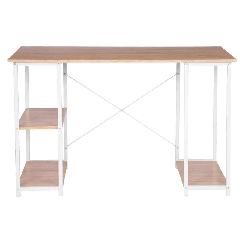 BukkitBow bureau van licht eikenhout met stalen structuur, 3 opbergvakken en een draagvermogen van 50 kg, modern en functioneel.