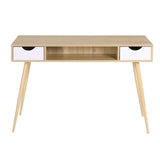 BukkitBow bureau met 2 laden en open compartiment, stevig eikenhout, 120x58cm, modern bureaumeubel voor thuis of kantoor