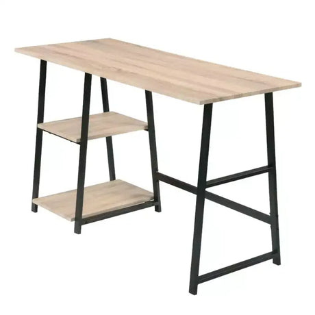 BukkitBow bureau met 2 opbergplanken, spaanplaat tafelblad en metalen frame, 120x50cm werkstation voor thuis of kantoor
