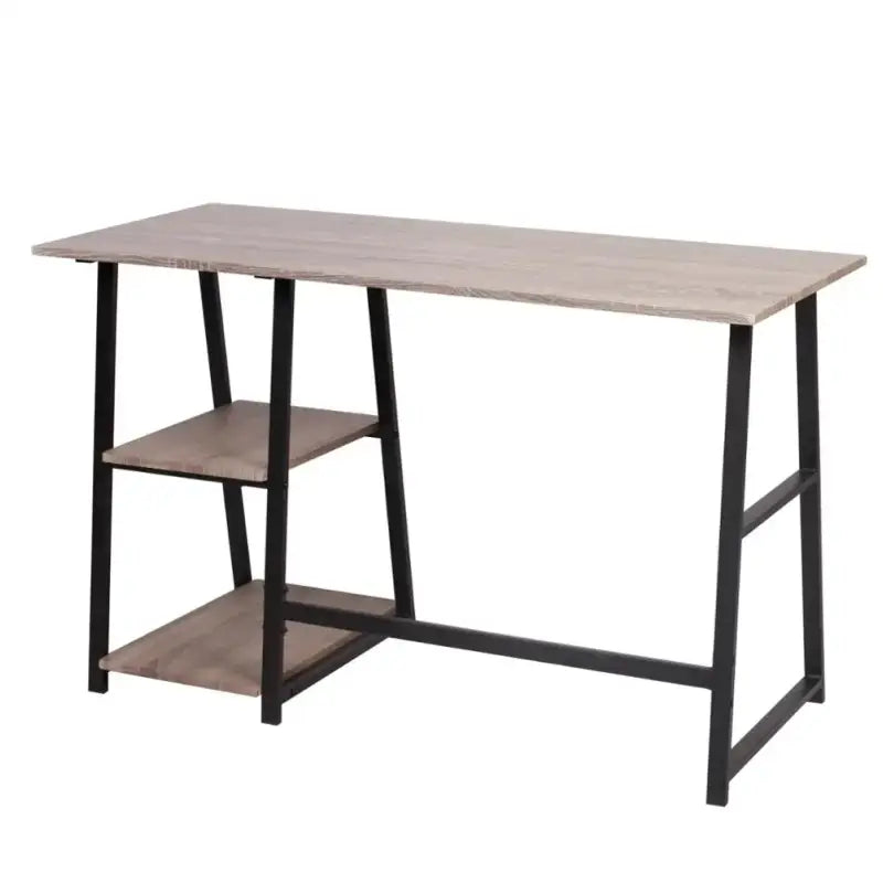 BukkitBow bureau met 2 opbergplanken, spaanplaat tafelblad en metalen frame, 120x50cm werkstation voor kantoor of thuis.