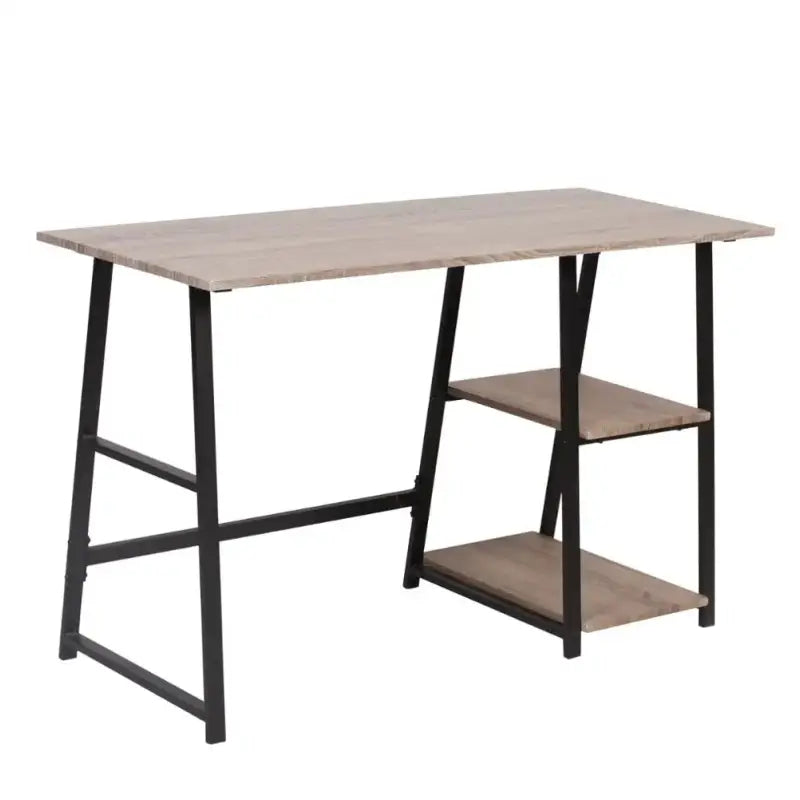 BukkitBow bureau met 2 opbergruimte planken, spaanplaat tafelblad en metalen frame, werkstation van 120x50cm.