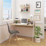 BukkitBow bureau met houten uitstraling en hoge opstapplank, afmetingen 56x115x71 cm, modern en functioneel kantoormeubel