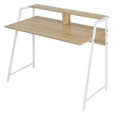 BukkitBow bureau met houten uitstraling en hoge opstapplank, afmetingen 56x115x71 cm, ideaal voor kantoor of thuiswerkruimte
