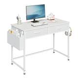 BukkitBow bureau met laden en opbergvakken, stevig metalen frame, werktafel voor thuis of kantoor, zwart en modern ontwerp