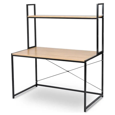 BukkitBow bureau met opbergplank, hout en stalen frame, 120x60x140 cm, draagvermogen tot 50 kg, kantoormeubel
