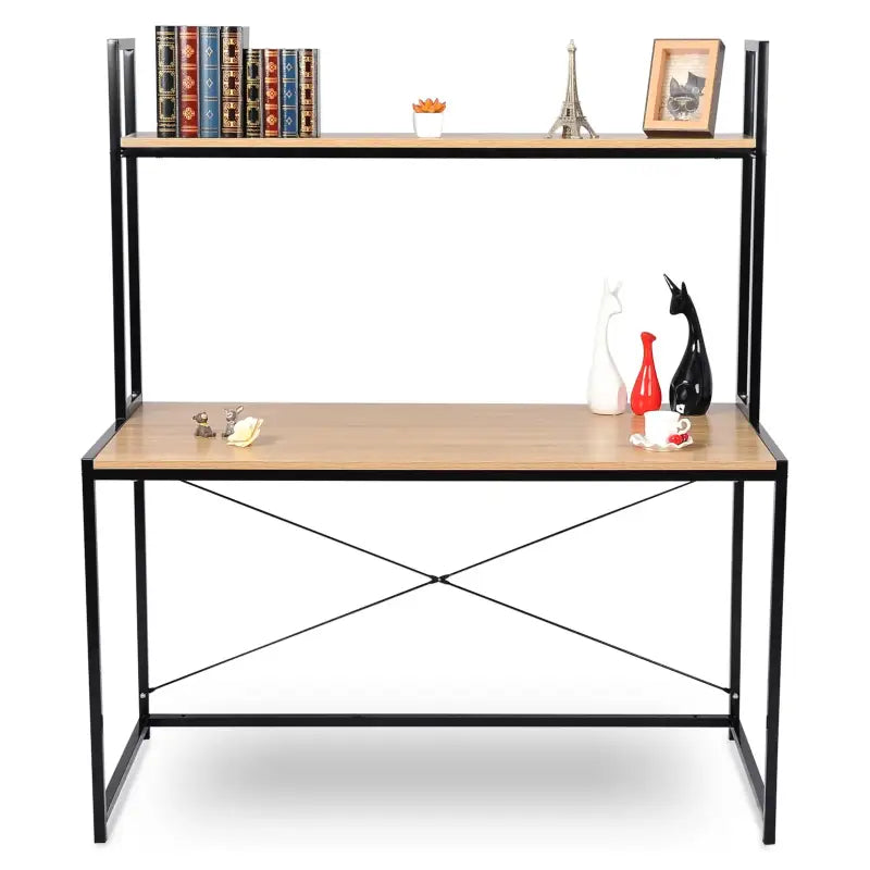 BukkitBow bureau met houten en stalen frame, opbergplank, afmetingen 120x60x140 cm en draagvermogen van 50 kg.