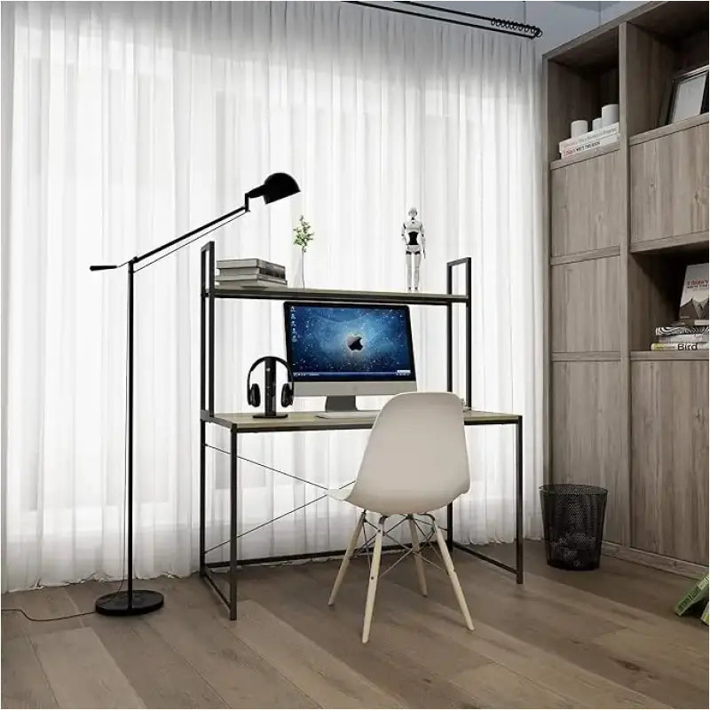 BukkitBow bureau met hout en stalen frame, 120x60x140 cm, met opbergplank en draagvermogen van 50 kg, in een kantoorruimte