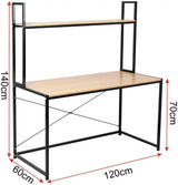 BukkitBow bureau met houten werkblad en stalen frame, 120x60x140 cm, inclusief opbergplank en draagvermogen van 50 kg