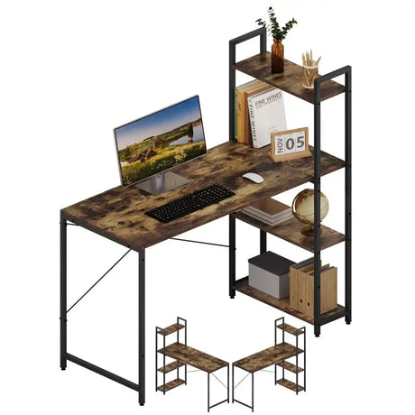 BukkitBow bureau met houten en metalen planken, verstelbare zijplank, afmetingen 120x50x120 cm, draagvermogen 50 kg, modern ontwerp