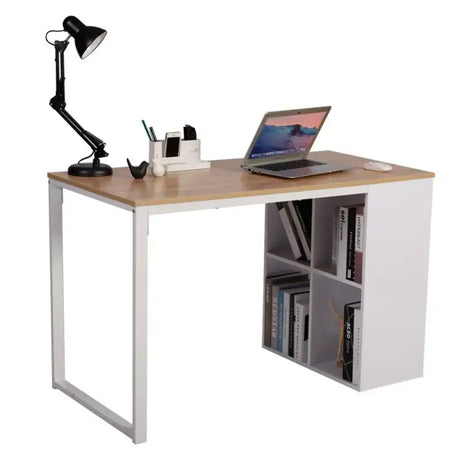 BukkitBow bureau met vakkenkast, spaanplaat tafelblad en metalen frame, 120x60cm werkstation voor thuis of kantoor