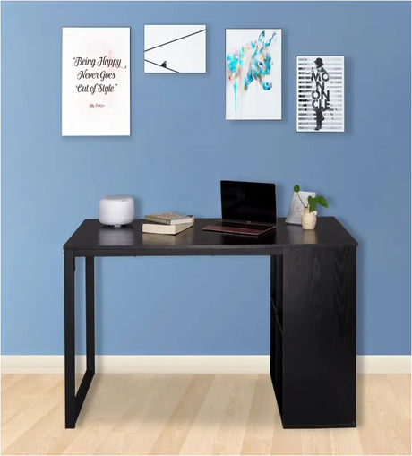 BukkitBow bureau met vakkenkast, spaanplaat tafelblad en metalen frame, 120x60cm werkstation voor thuis of kantoor