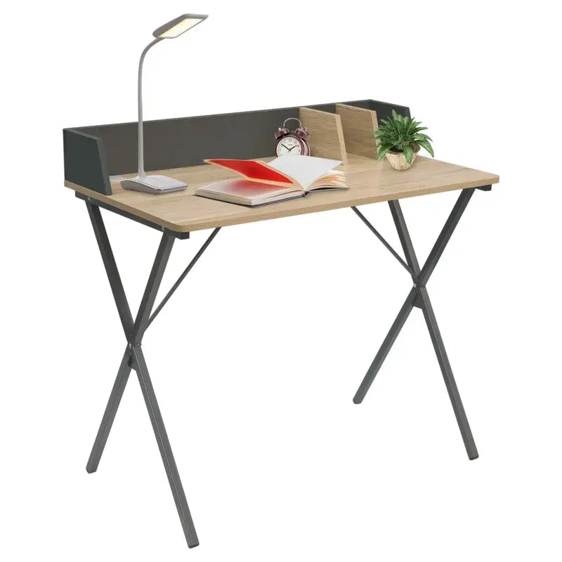 BukkitBow bureau werkplek met achterschot en kabelgoot inkeeping, afmetingen 90x50x73 cm, houten afwerking en ergonomisch ontwerp