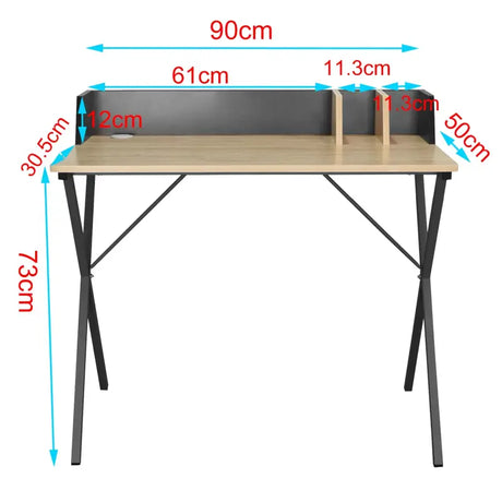 BukkitBow bureau met achterschot en kabelgoot, werkplek van 90x50x73 cm, modern kantoormeubel in kantooromgeving