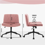 BukkitBow bureaustoel met fluweel bekleding, metalen frame, ergonomisch ontwerp, verstelbaar zonder armleuningen.