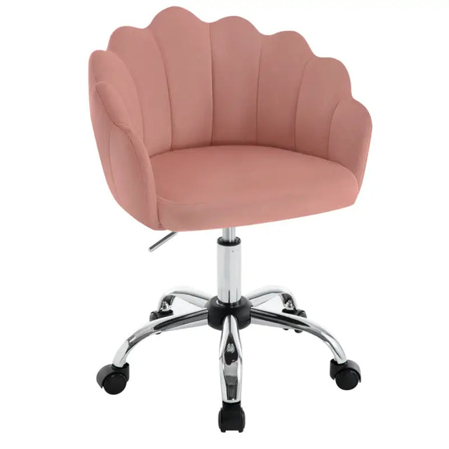 BukkitBow bureaustoel met bloembladontwerp, velvet bekleding, metalen onderstel en in hoogte verstelbare ergonomische zitting