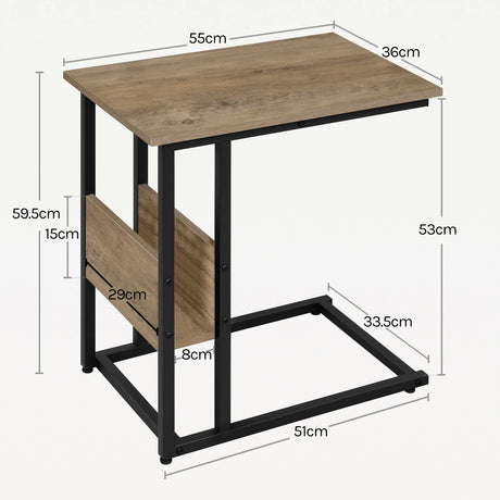 BukkitBow C-vormige industriële bijzettafel met zijvak van metaal, elegant en functioneel design.