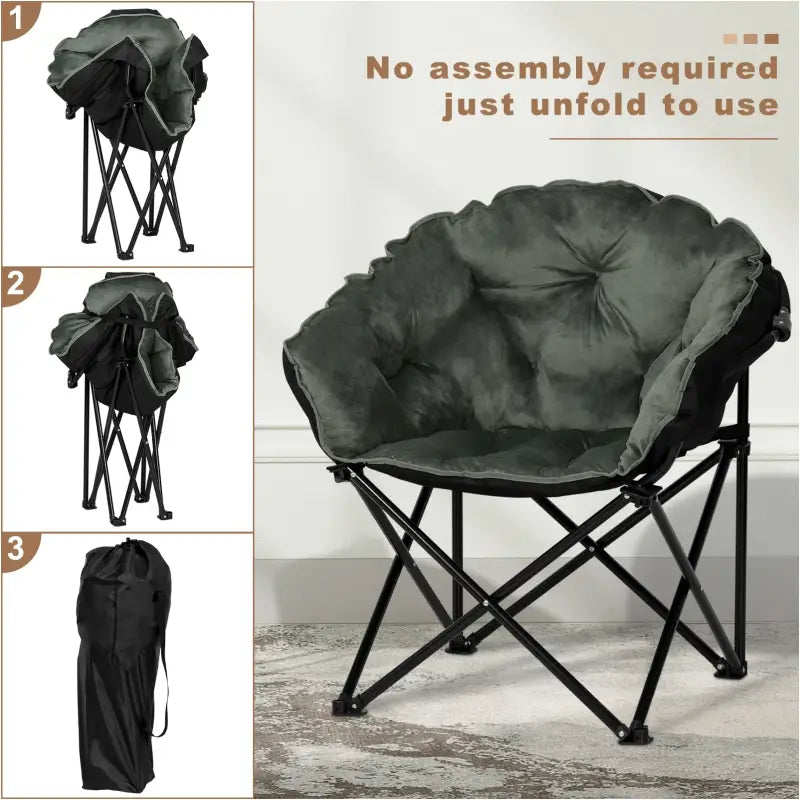 BukkitBow campingstoel met gevoerde fluwelen bekleding, 150kg draagkracht, inklapbare draagbare opberghoes, comfortabele outdoor zitplek
