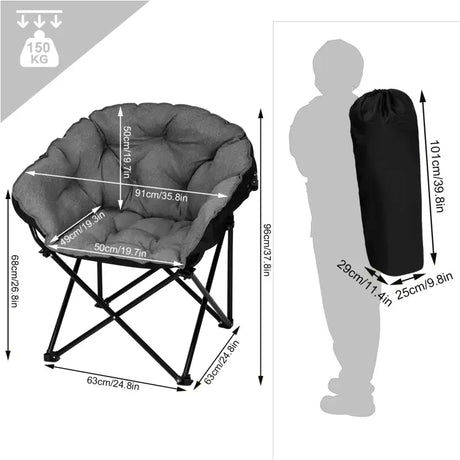 BukkitBow campingstoel met gevoerd linnen en Oxford stof, 150kg capaciteit, draagbare opberghoes, comfortabele outdoor zitplek