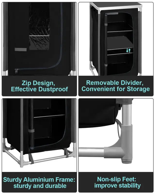 BukkitBow campingtafel van Oxford doek en aluminium, inklapbaar met opbergruimte, draagbaar en multifunctioneel voor outdoor gebruik.