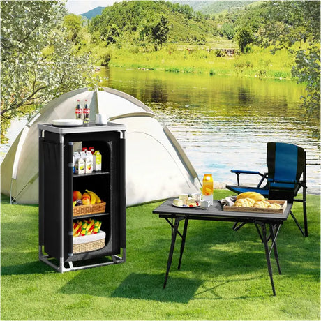 BukkitBow campingtafel met oxford doek en aluminium frame, inklusief opbergruimte, draagbaar en multifunctioneel voor outdoor gebruik