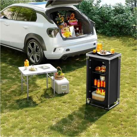 BukkitBow campingtafel met oxford doek en aluminium, inklapbaar en draagbaar met opbergruimte, ideaal voor kamperen en buitengebruik