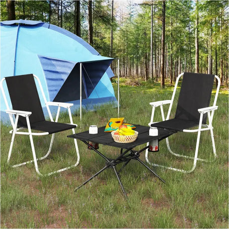 BukkitBow campingtafel set met opberghoes, lichtgewicht, opvouwbaar met metalen frame en Oxford-stof voor kampeerplezier