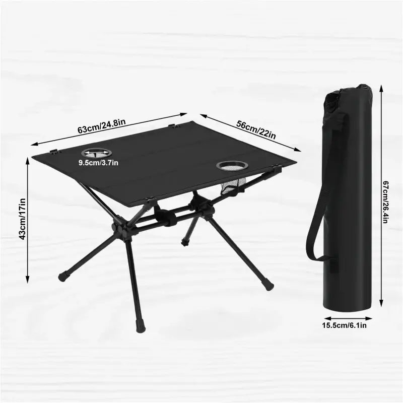 Lichtgewicht BukkitBow campingtafel met opberghoes, metalen frame en Oxford-stof, opvouwbaar voor gemakkelijk vervoer.