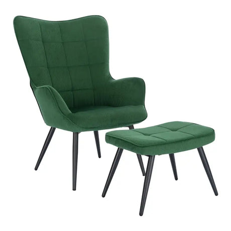 BukkitBow fauteuil met kruk, stevige en duurzame zitting in moderne stijl, afmetingen 98x43x59 cm, kruk 54,5x35,5x37 cm.