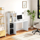 BukkitBow compact bureau in wit met opbergruimte en planken, afmetingen 140,5x134x50 cm, modern en functioneel ontwerp