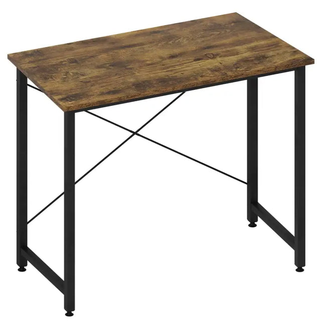 BukkitBow Compact Bureau met metalen frame, vintage bruine houtafwerking, afmetingen 80x40x75 cm, modern en functioneel meubel
