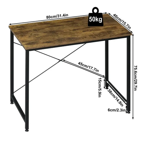 BukkitBow Compact bureau met metalen frame, afmetingen 80x40x75 cm, vintage bruine houten afwerking, moderne kantoor meubel