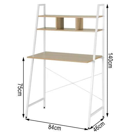 BukkitBow compact bureau met bovenplanken voor opslag, afmetingen 84x46x140 cm, houten werkplek met opbergmogelijkheden