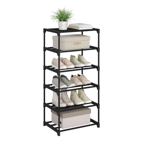 BukkitBow metalen schoenenrek, compact en stapelbaar met open systeem, geschikt voor het organiseren van schoenen.