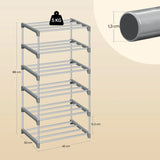 BukkitBow Compact metalen schoenenrek, stapelbaar en open systeem voor nette schoenen opslag in wit en zilver