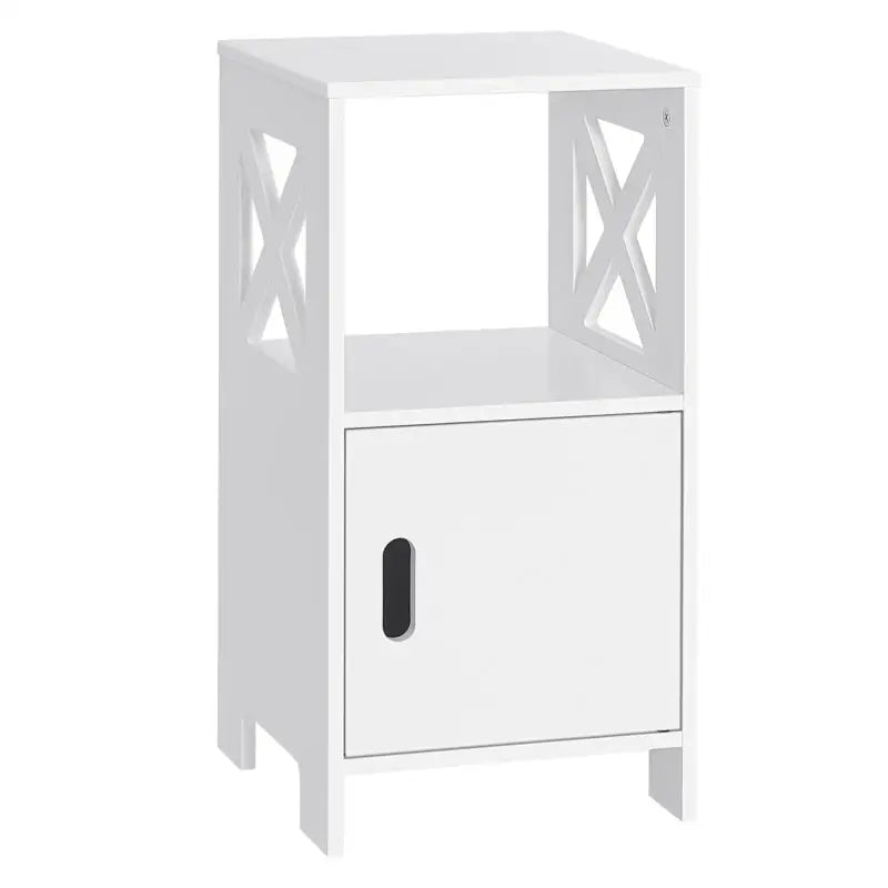 BukkitBow compact nachtkastje van hoogwaardige MDF met ruime opbergruimte, afmetingen 30x60x30 cm, modern en functioneel design.