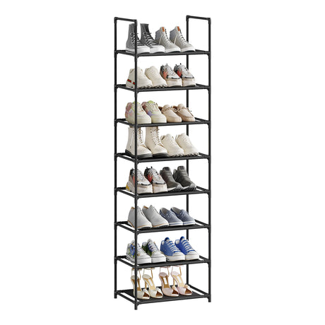 BukkitBow compacte schoenenrek met metalen buizen, stapelbaar en flexibel voor georganiseerde schoenopslag.