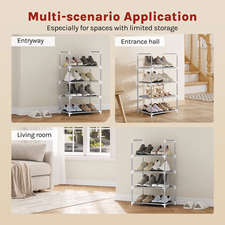 BukkitBow Compact schoenenrek met metalen buizen, stapelbaar en flexibel voor het organiseren van schoenen.