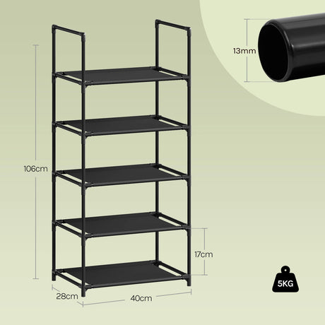 BukkitBow compact schoenenrek met metalen buizen, stapelbaar en flexibel voor georganiseerde schoenenopslag.