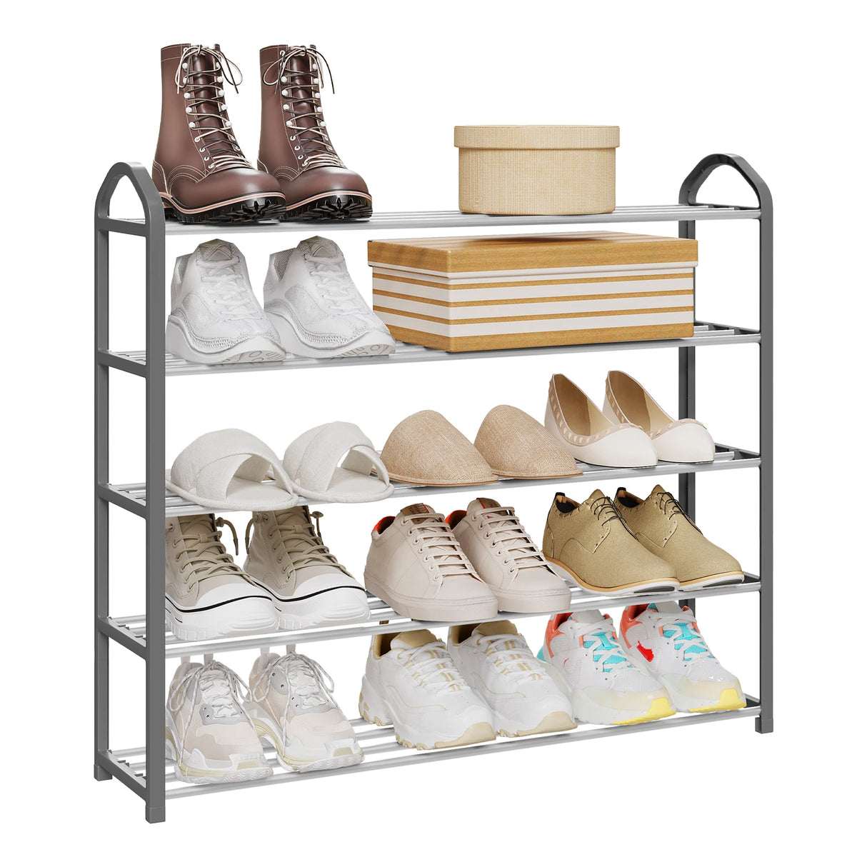 BukkitBow schoenenrek van staal met handgrepen, compact ontwerp met 4/5 niveaus voor het organiseren van schoenen.