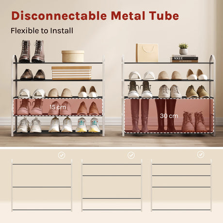 BukkitBow schoenenrek van staal met handgrepen, compact ontwerp, 4/5 niveaus voor schoenenopslag.