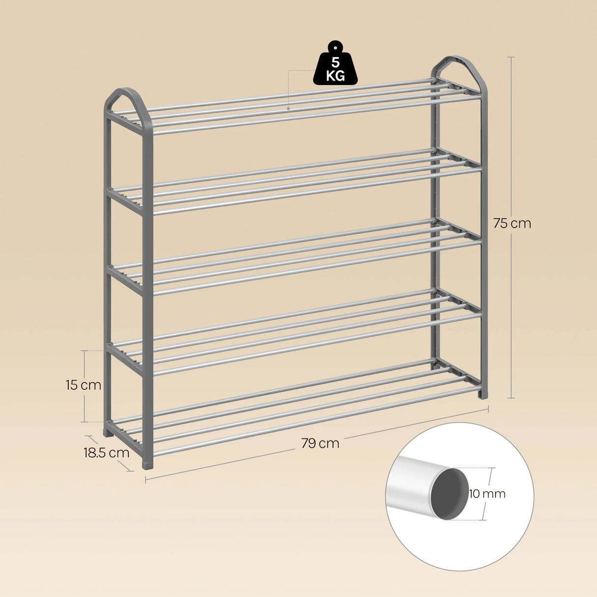 BukkitBow schoenenrek van staal met handgrepen, compact ontwerp met 4/5 niveaus voor schoenen en accessoires